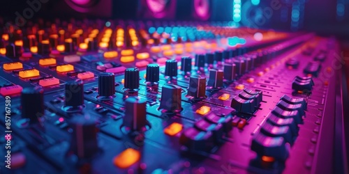 Close-up of a Sound Mixer Board in a Studio Setting © saka