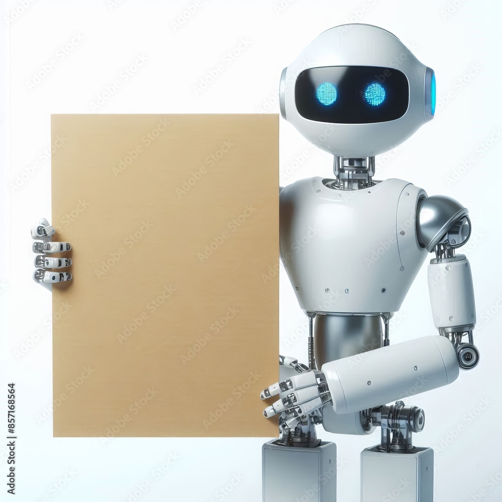 Isolated Robots Holding Blank Signs on White Background for Custom Messages - Ideal for Advertising, Marketing, and Communication Purposes Isolated Robots Holding Blank Signs on White Background for Custom Messages - Ideal for Advertising, Marketing, and Communication Purposes