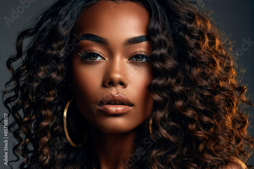 Stunning African Model with Long Hair in Elegant Portrait photo