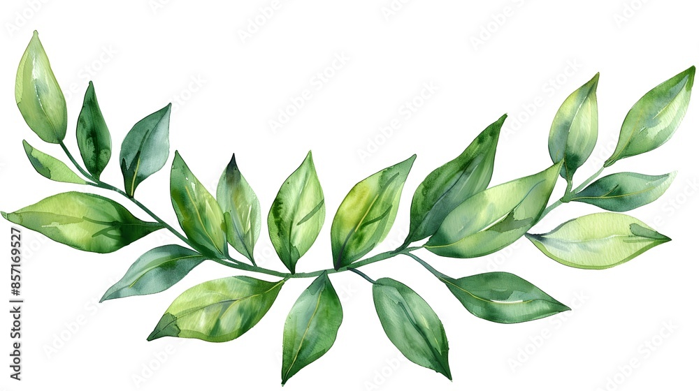Elegant Laurel Leaf Clipart in Watercolor Style on White Background