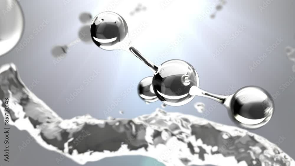 Molecule and water, Molecule or atom nano research chemical concept.