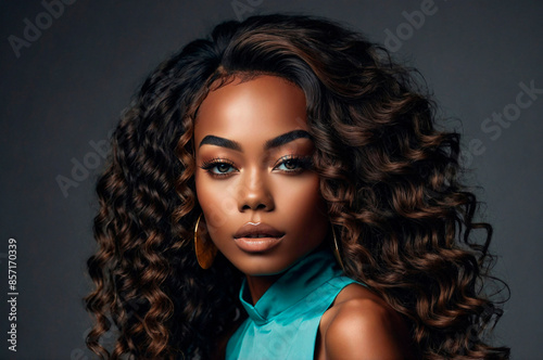 Stunning African Model with Long Hair in Elegant Portrait photo