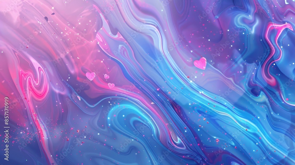 Abstract blue and pink wallpaper with marble patterns light trails and hearts background Abstract blue and pink wallpaper with marble patterns light trails and hearts background