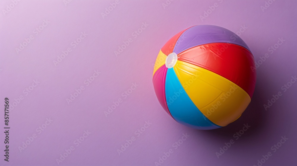 Brightly colored beach ball on a lavender background fun and playful plenty of room for text Brightly colored beach ball on a lavender background fun and playful plenty of room for text