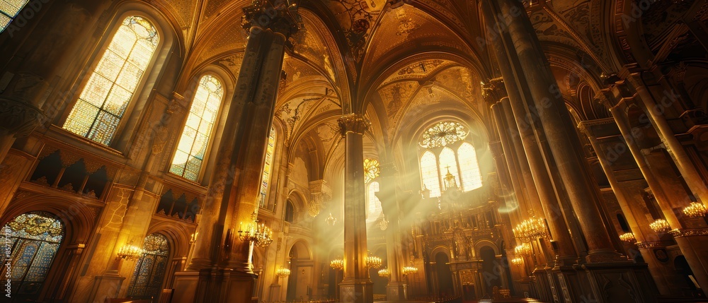 Fototapeta premium background of a historic cathedral interior, with intricate architecture and warm lighting, perfect for cultural and historical themes