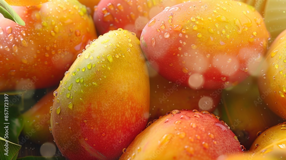 Product photography, fresh mangoes, full head, moisture, looking attractive Product photography, fresh mangoes, full head, moisture, looking attractive