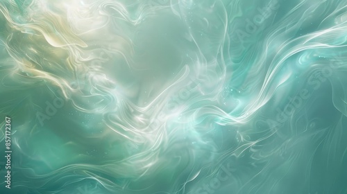 Serene green and blue background with wave-like textures light bursts and hearts background