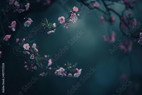 A detailed view of cherry blossoms against a dark background