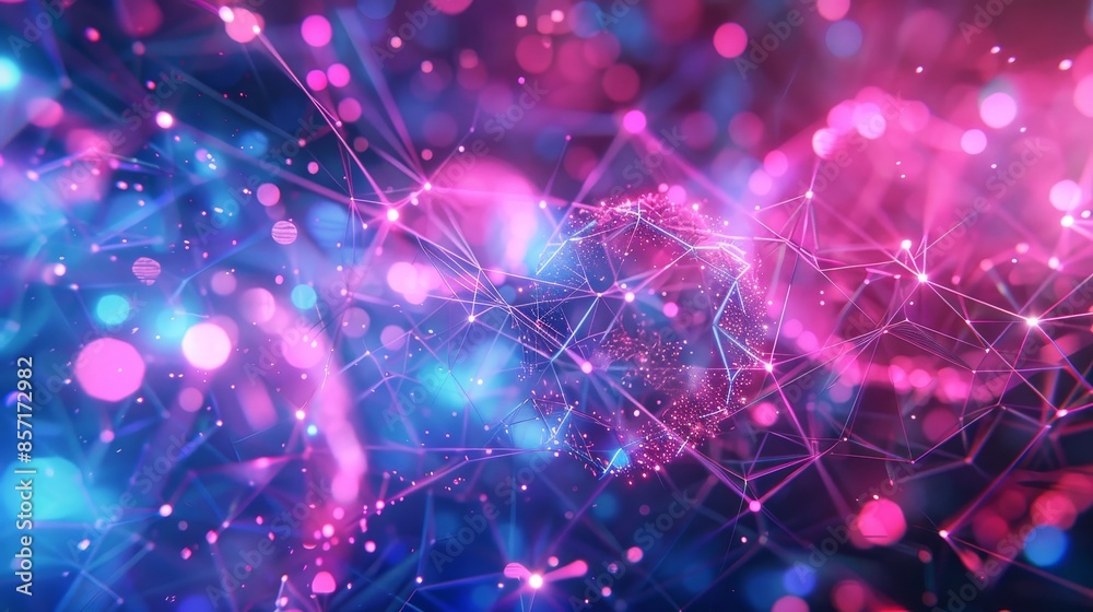 Neon pink and electric blue wallpaper with lattice patterns light points and hearts background