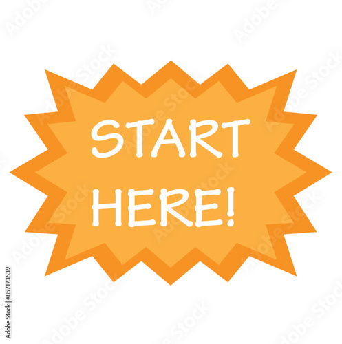  Start here sing.Flat ,color, message bubble, start here sing vector icon. 