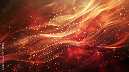 Wavy lines in red and gold enhanced by gentle glow and tiny lights background © javier
