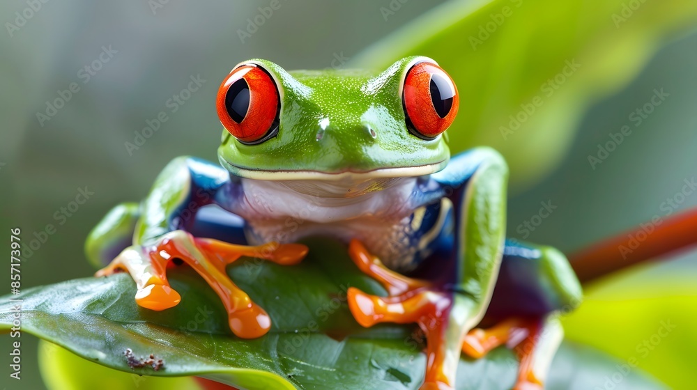 Fototapeta premium red eyed tree frog peeping. 