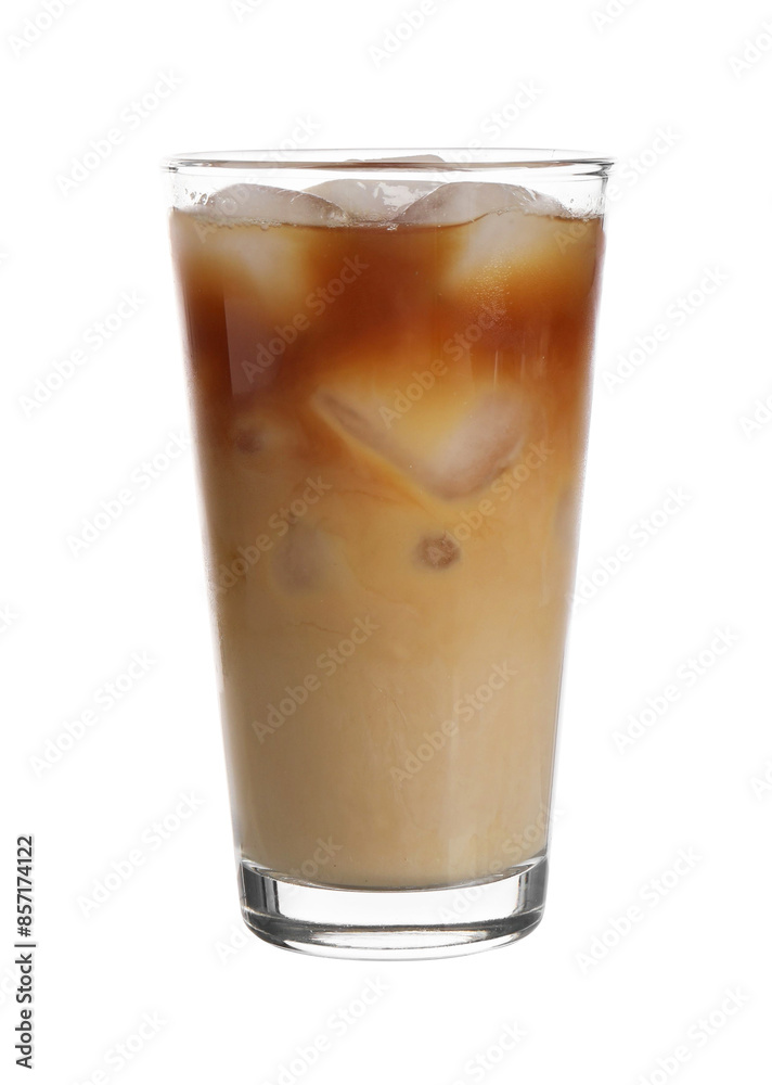 Tasty iced latte in glass isolated on white Tasty iced latte in glass isolated on white