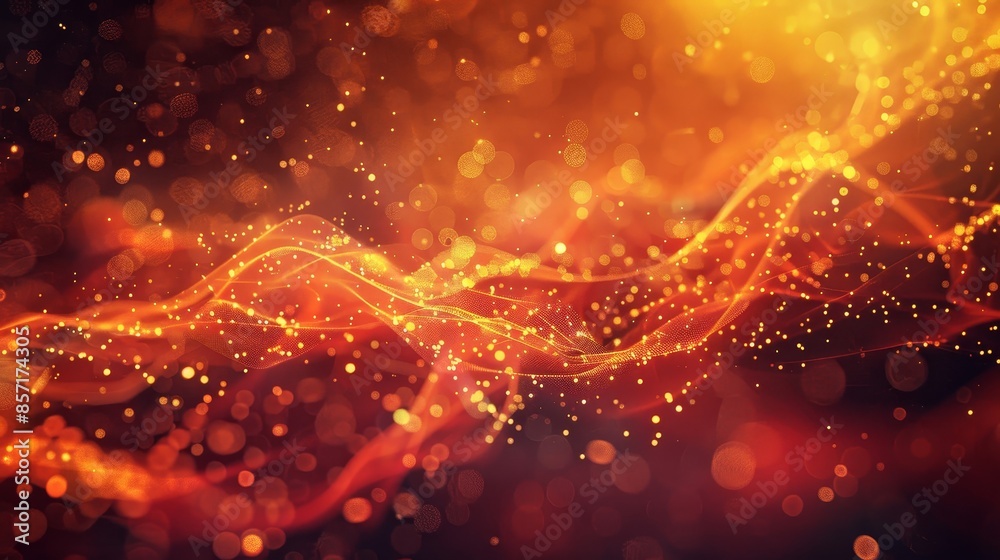 Chaotic mix of red and gold lines softened by glittering particles and shapes background Chaotic mix of red and gold lines softened by glittering particles and shapes background