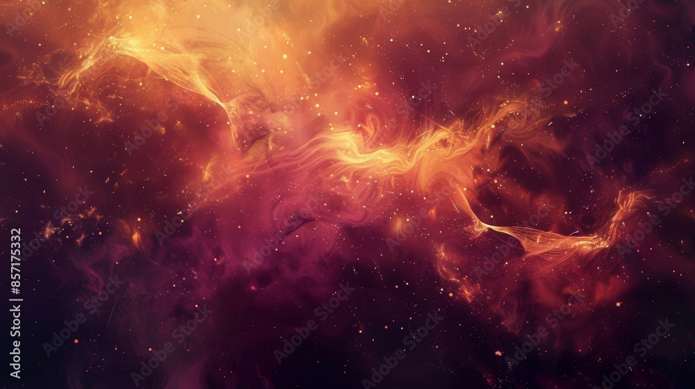 Fototapeta premium Abstract gradient of maroon to gold with mist-like textures. background