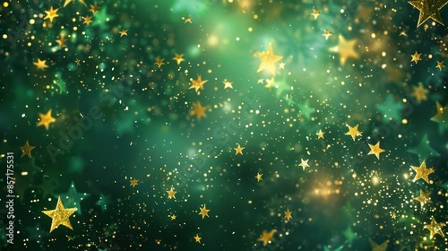 festive elegance shimmering gold and green stars on a christmas and new year background digital painting © Jelena
