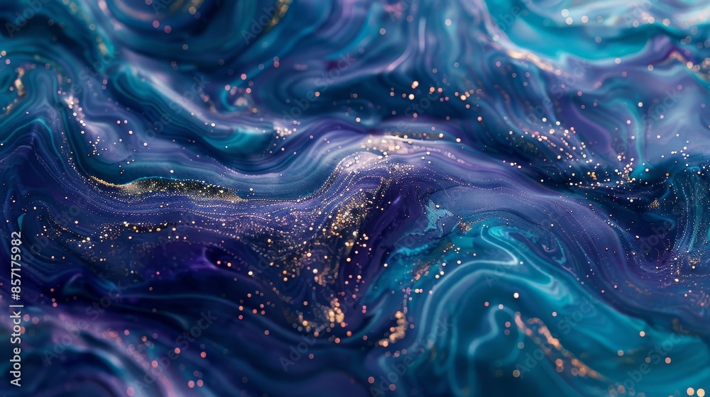 Liquid-like textures in blues and purples with sparkles. background Liquid-like textures in blues and purples with sparkles. background
