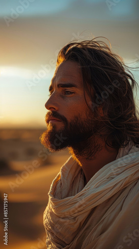 Jesus Christ in Serene Contemplation, Modern Depictions of Jesus, Inspirational Imagery, Contemporary Religious Art, Jesus in Today's World, Uplifting Messages, Spiritual Guidance, Faith and Hope, Jes photo