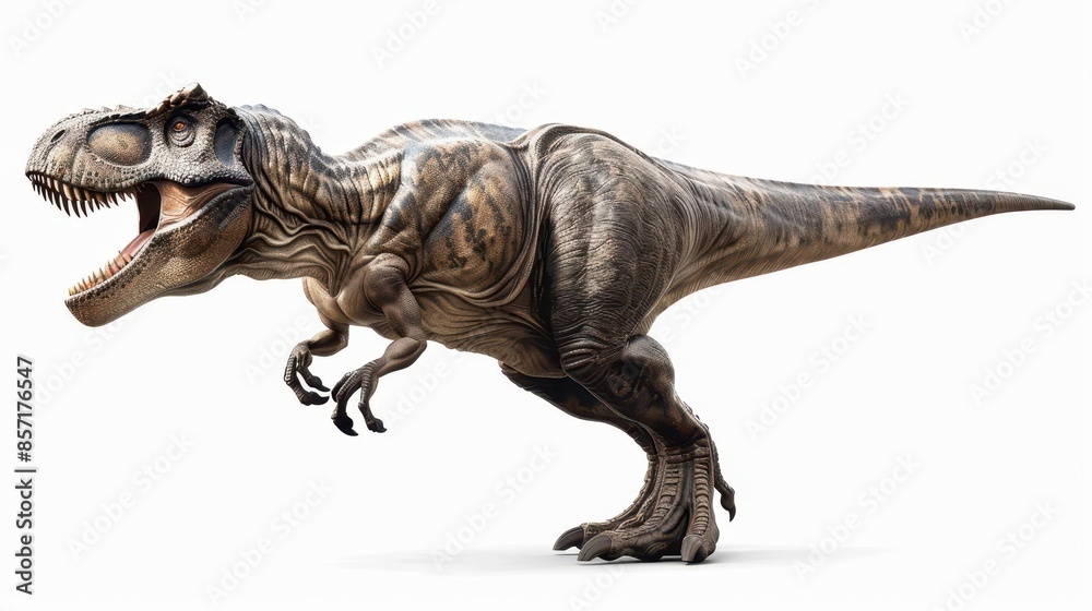 Fototapeta premium fierce tyrannosaurus rex on white background aigenerated photorealistic illustration