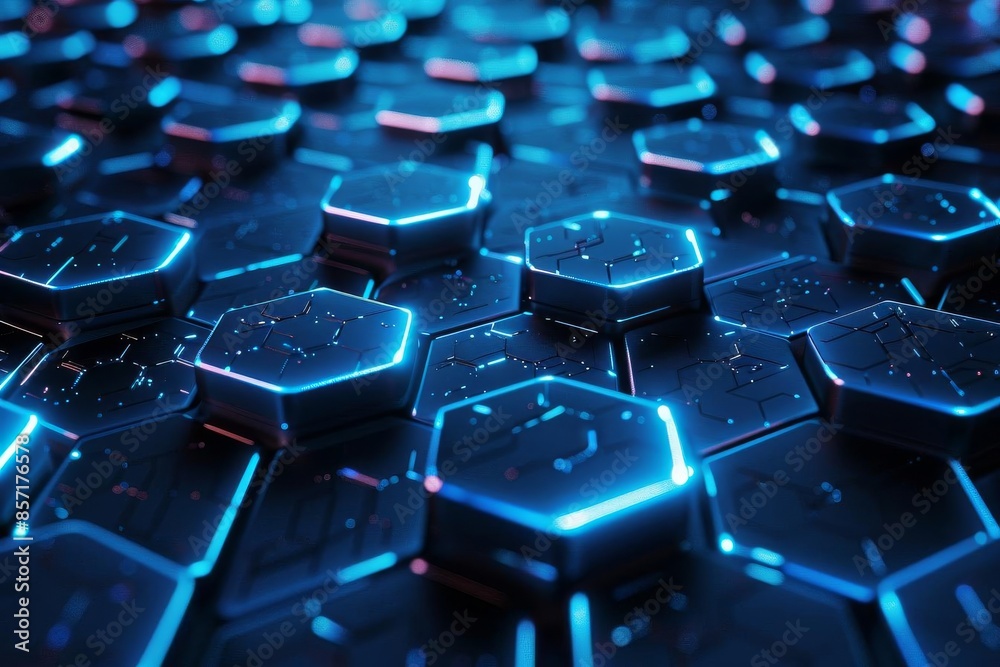 Obraz premium A digital technology background with blue connected hexagons
