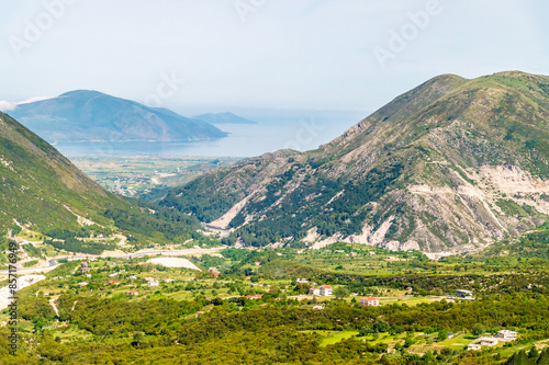 A view down from the Ceraunian Mountains towards Vlore, Albania in summertime photo