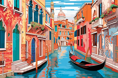 Venice urban landscape. Pattern with houses. Illustration