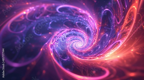 Abstract swirling vortexes in neon colors with star particles background