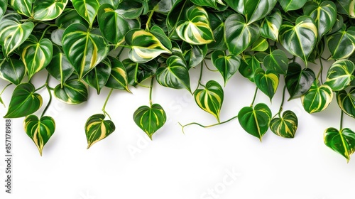 Philodendron Brasil foliage and Philodendron hederaceum plant on white background with clipping path photo