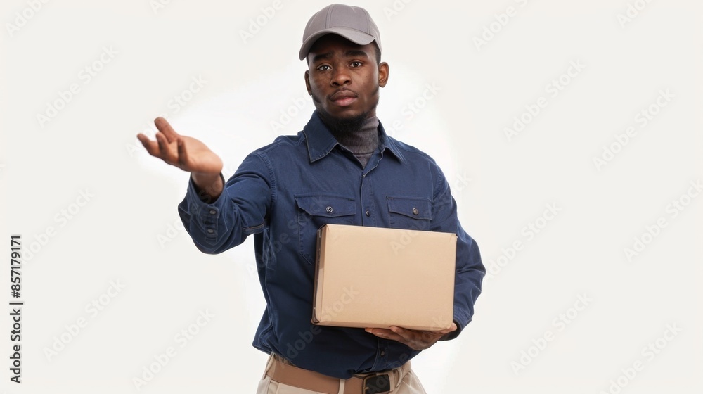Delivery Man Holding a Box and Gesturing Generative AI Delivery Man Holding a Box and Gesturing Generative AI