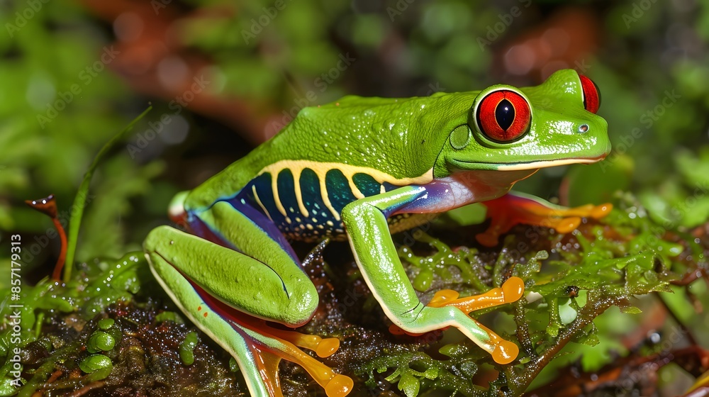 Fototapeta premium red eyed tree frog peeping. 