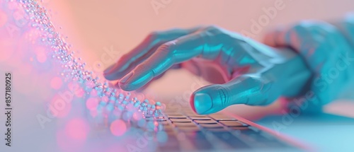 Digitally Connected: Human Hand Reaching Out of Laptop for AI Content Creation in High-Tech Workspace