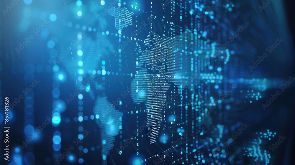 futuristic blue background with binary code blockchain nodes and world map representing global cryptocurrency trading 3d rendering futuristic blue background with binary code blockchain nodes and world map representing global cryptocurrency trading 3d rendering