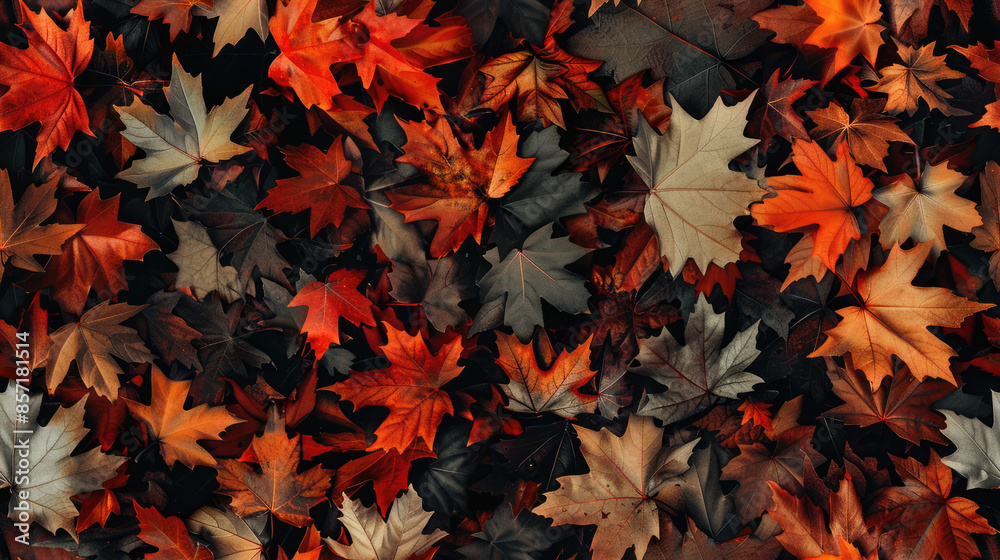 A Rich Carpet of Colorful Autumn Leaves in Warm Hues, Captured in a Detailed and Vibrant Display , Seamless Patterns A Rich Carpet of Colorful Autumn Leaves in Warm Hues, Captured in a Detailed and Vibrant Display , Seamless Patterns