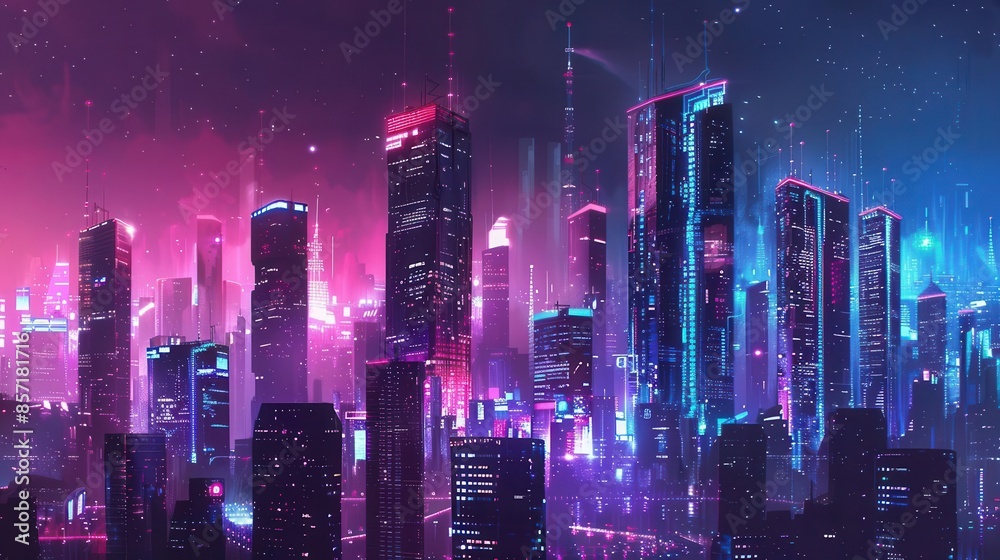 Fototapeta premium futuristic cityscape with towering skyscrapers and futuristic architecture neonlit night scene