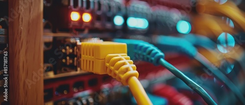 A close-up of a secure network cable connection photo