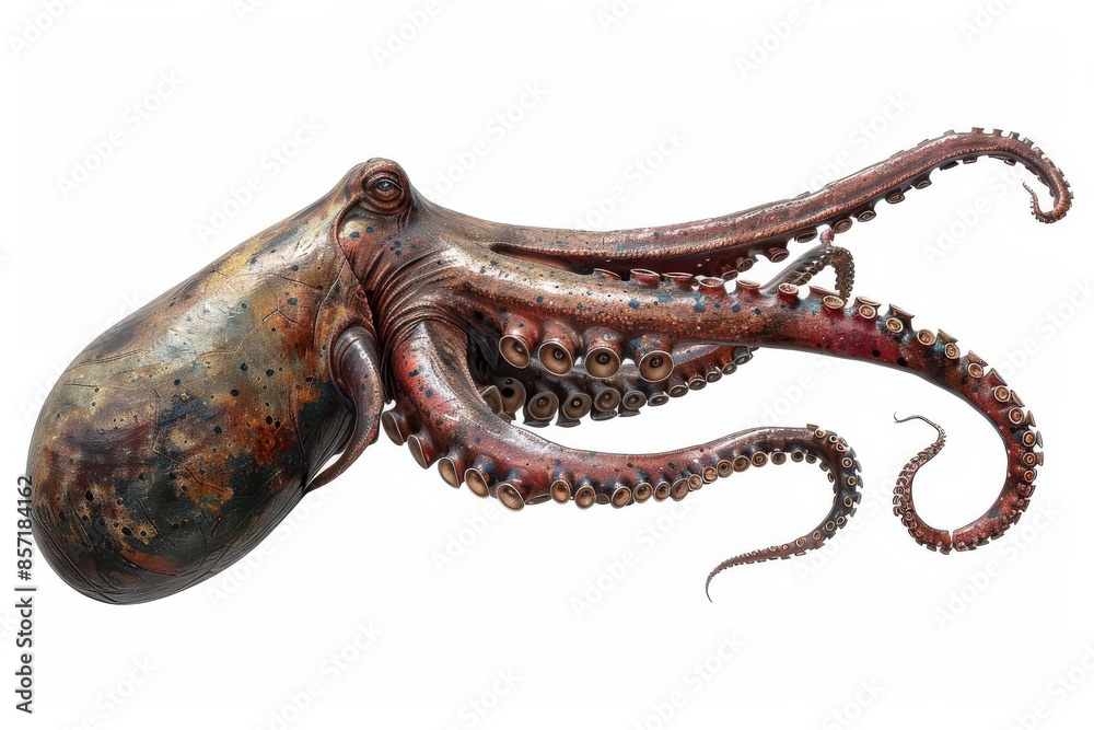 Obraz premium Colossal squid attacking whale, deepsea monster, 3D realistic, isolated on white background