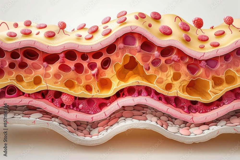 Crosssection of skin with scab, scientific illustration, 3D realistic, isolated on white background Crosssection of skin with scab, scientific illustration, 3D realistic, isolated on white background