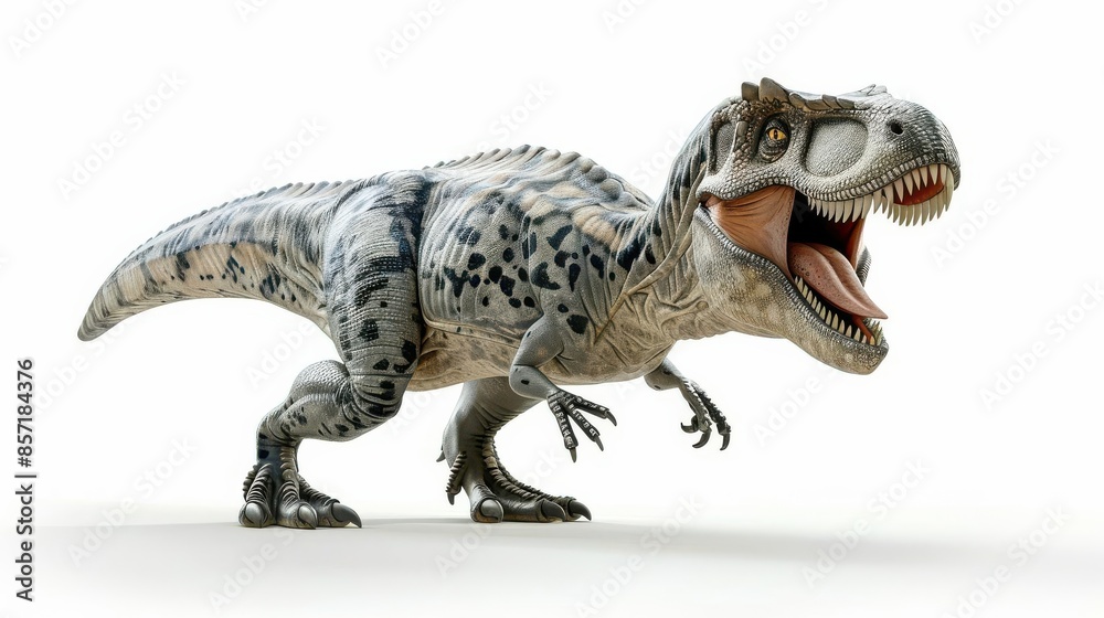 Fototapeta premium Cryolophosaurus attacking, predatory dinosaur, 3D realistic, isolated on white background