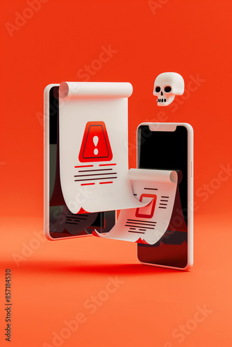 an illustration showing spam and hackers who hack phones by sending emails, and people open them and hack their devices