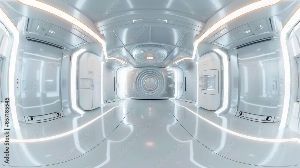 futuristic vr 360 studio with shiny reflective surfaces hdri panorama 3d render