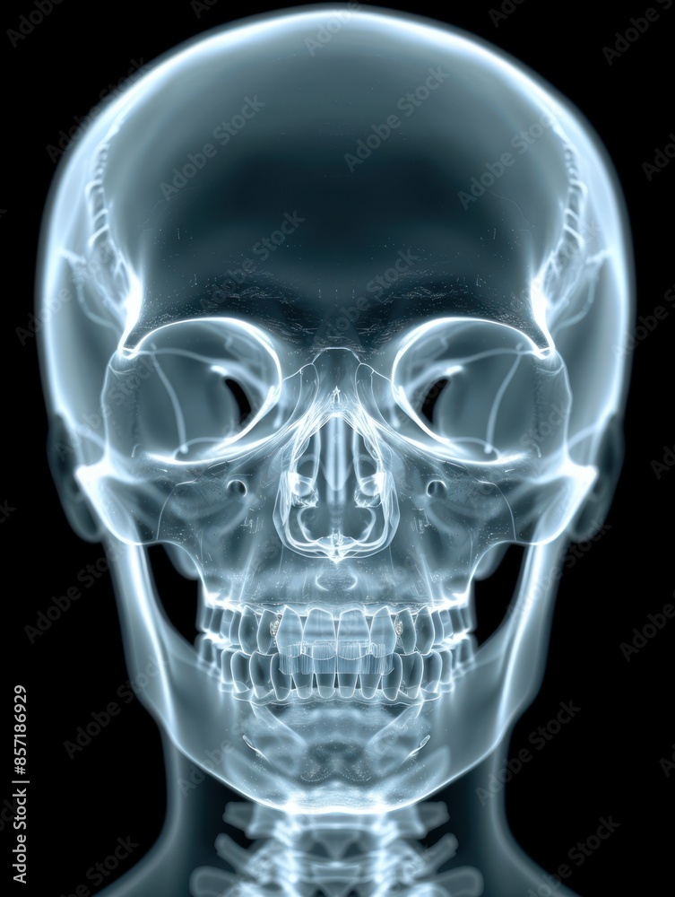 A detailed x-ray image of a human skull A detailed x-ray image of a human skull