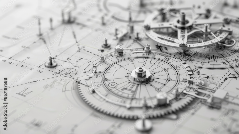Drawings, formulas, mechanisms on a white background Drawings, formulas, mechanisms on a white background