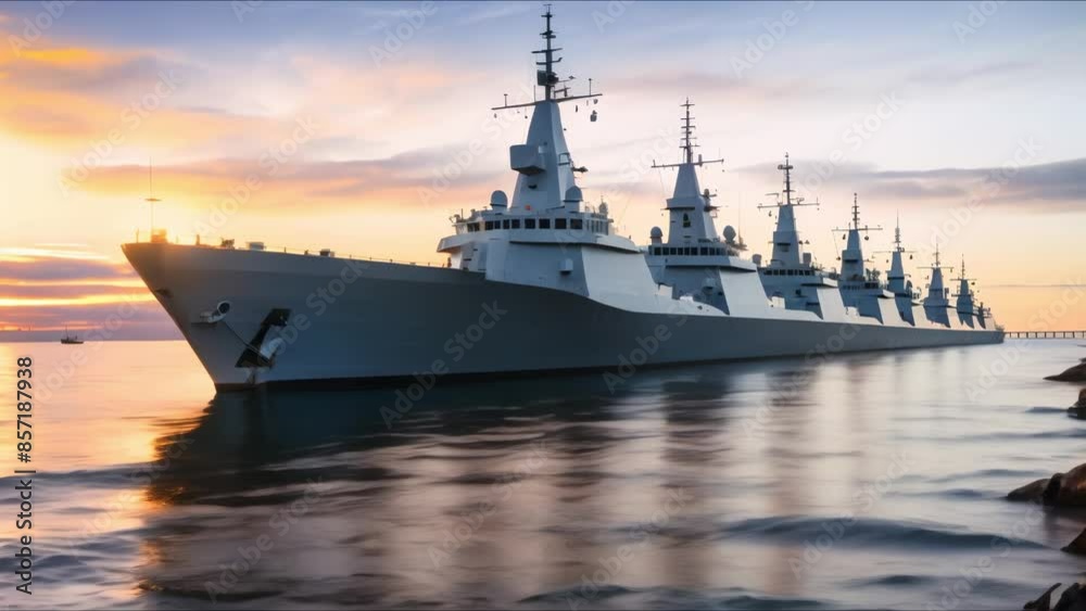 Row of modern naval warships in the Baltic Sea part of Northern Fleet. Concept Naval Warfare, Modern Ships, Baltic Sea, Northern Fleet, Naval Technology Row of modern naval warships in the Baltic Sea part of Northern Fleet. Concept Naval Warfare, Modern Ships, Baltic Sea, Northern Fleet, Naval Technology