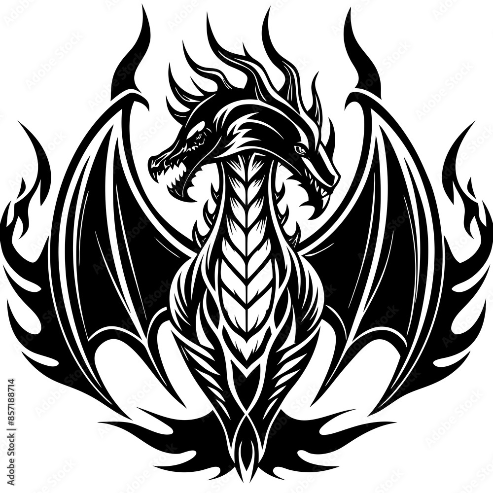 Obraz premium logo-dragon-surrounded-by-black-flames