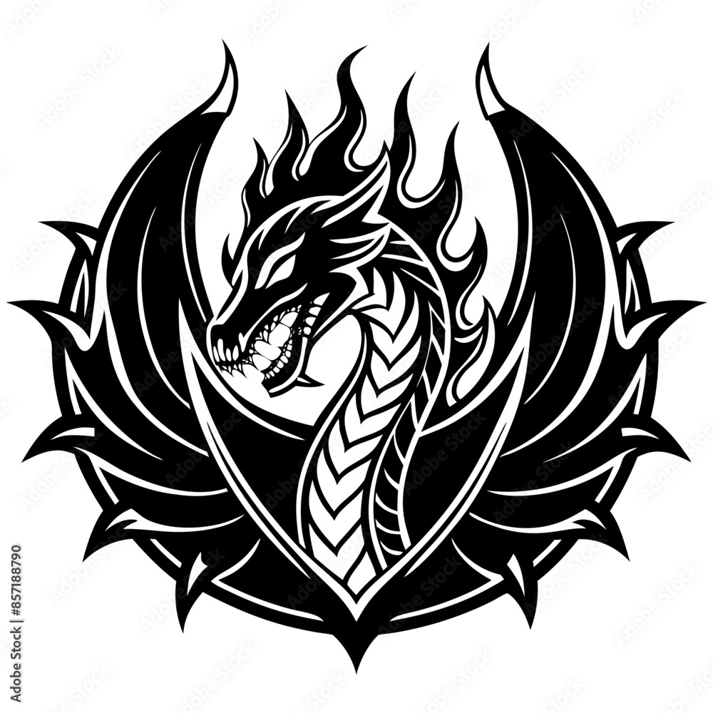 Obraz premium logo-dragon-surrounded-by-black-flames