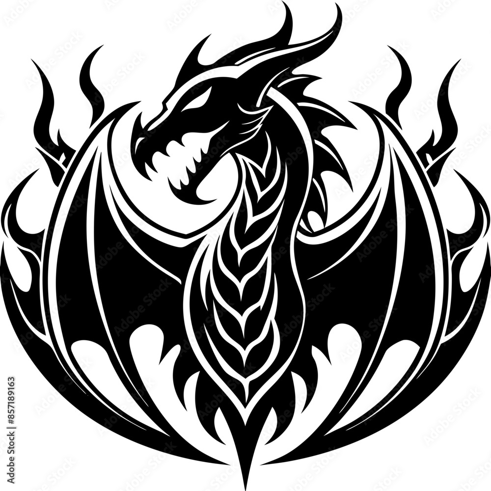 Obraz premium logo-dragon-surrounded-by-black-flames