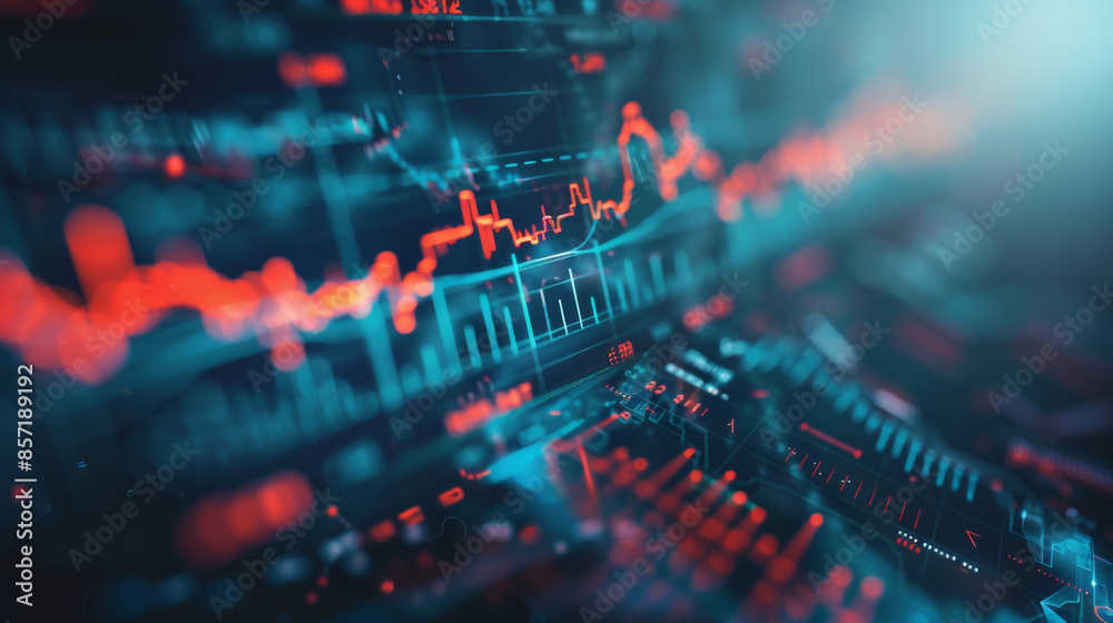Close-up of a financial chart displaying an upward trend line graph on a stock market monitor background Close-up of a financial chart displaying an upward trend line graph on a stock market monitor background