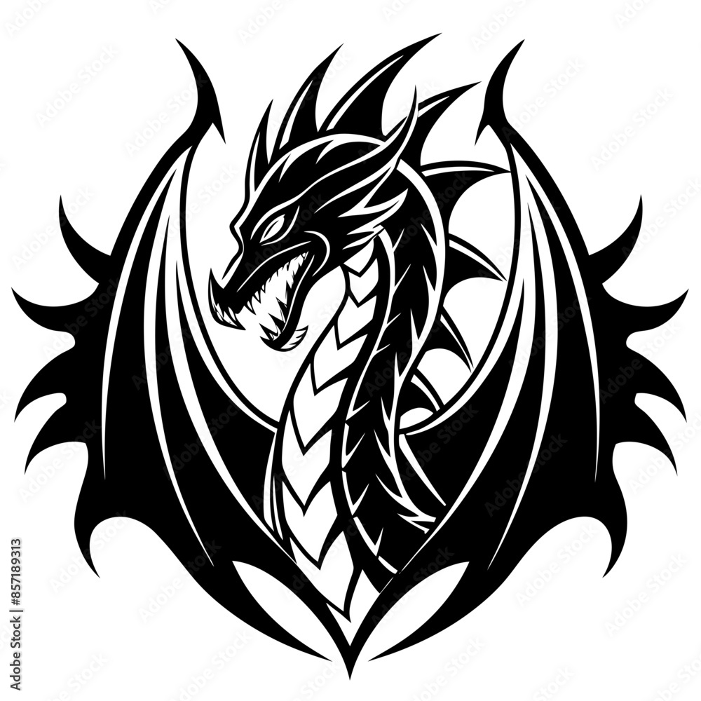 Naklejka premium logo-dragon-surrounded-by-black-flames