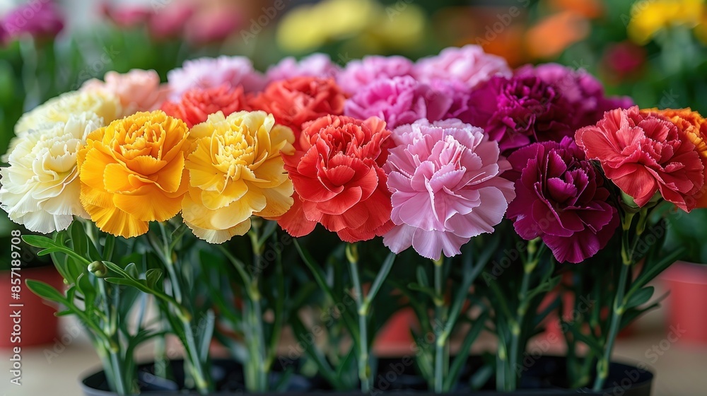 Obraz premium A close-up of colorful carnations in full bloom