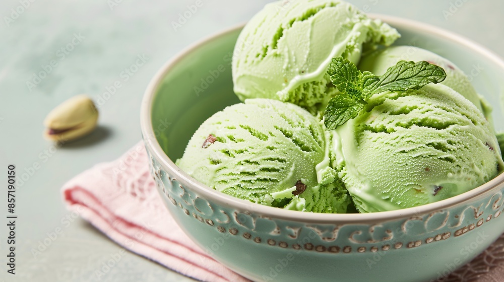 Pistachio Ice Cream Scoops, Refreshing Treat Pistachio Ice Cream Scoops, Refreshing Treat